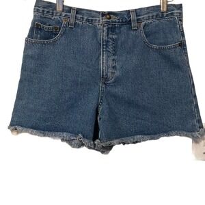 Vintage Bugle Boy Size 8 Women's Blue Frayed Shorts High Waisted Frayed Cut-off